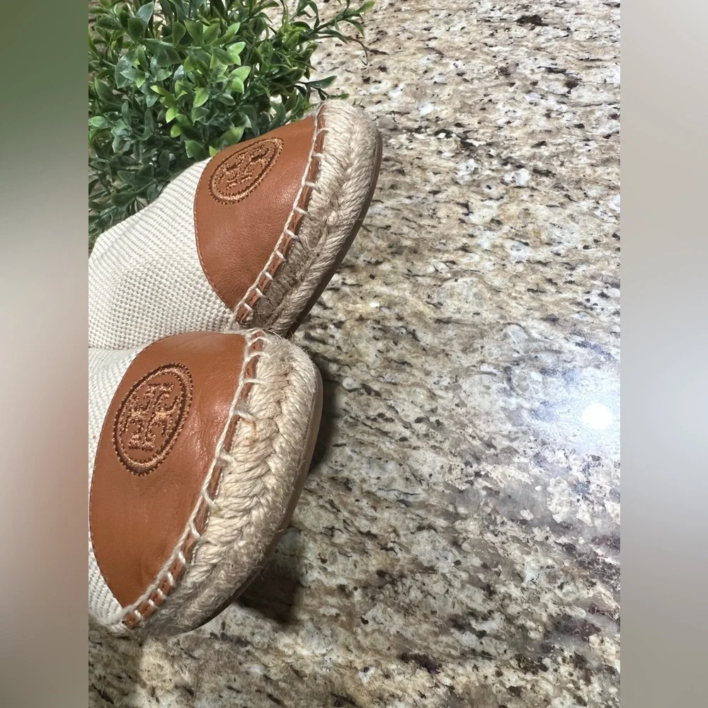 Tory Burch Color Block Tan Leather Flat Espadrille 9.5